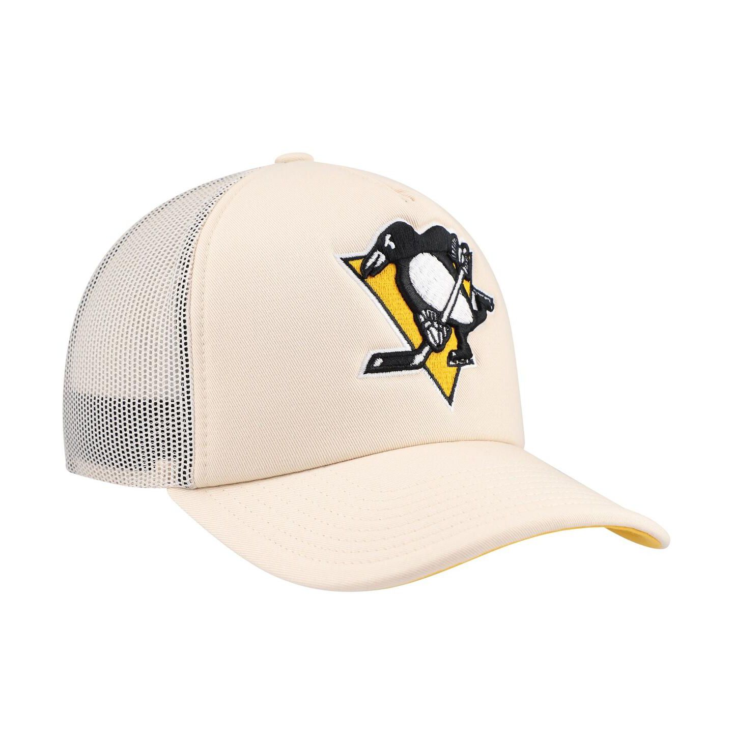 Мужская кепка Mitchell & Ness Cream Pittsburgh Penguins Foam Front Trucker Adjustable Hat — фото 4