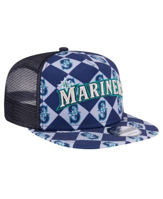 Men's Navy Seattle Mariners Seeing Diamonds A-Frame Trucker 9FIFTY Snapback Hat