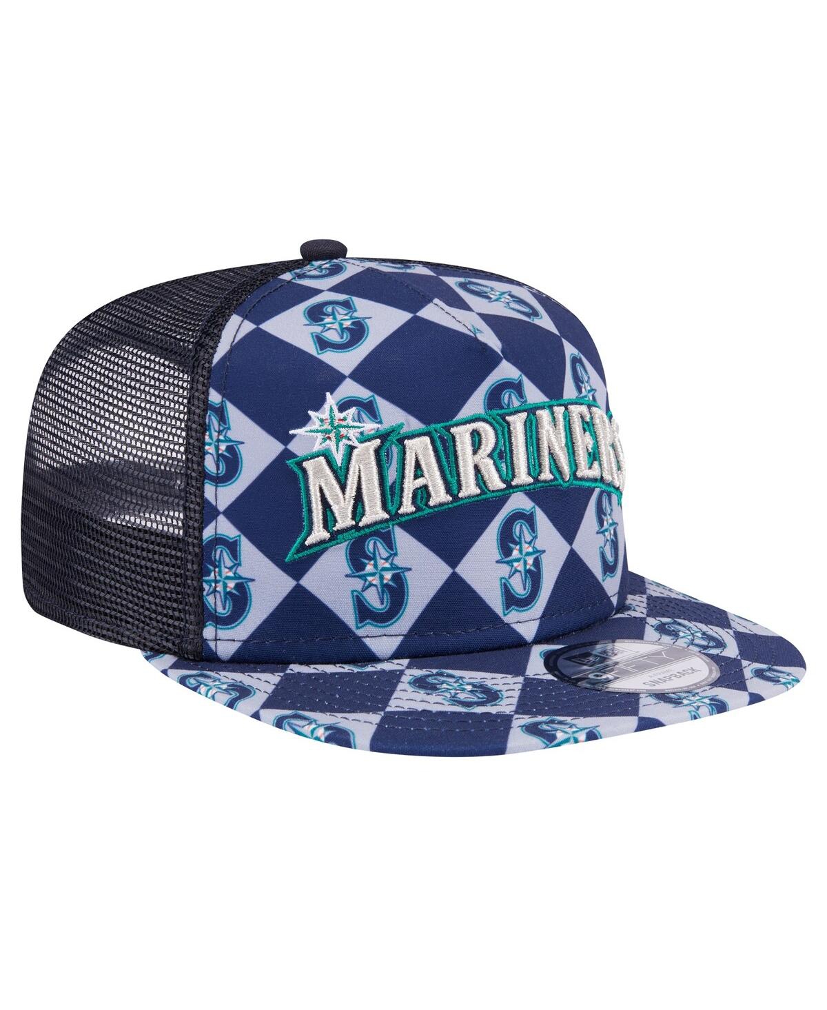 New Era Men's Navy Seattle Mariners Seeing Diamonds A-frame Trucker 9fifty Snapback Hat In Navy