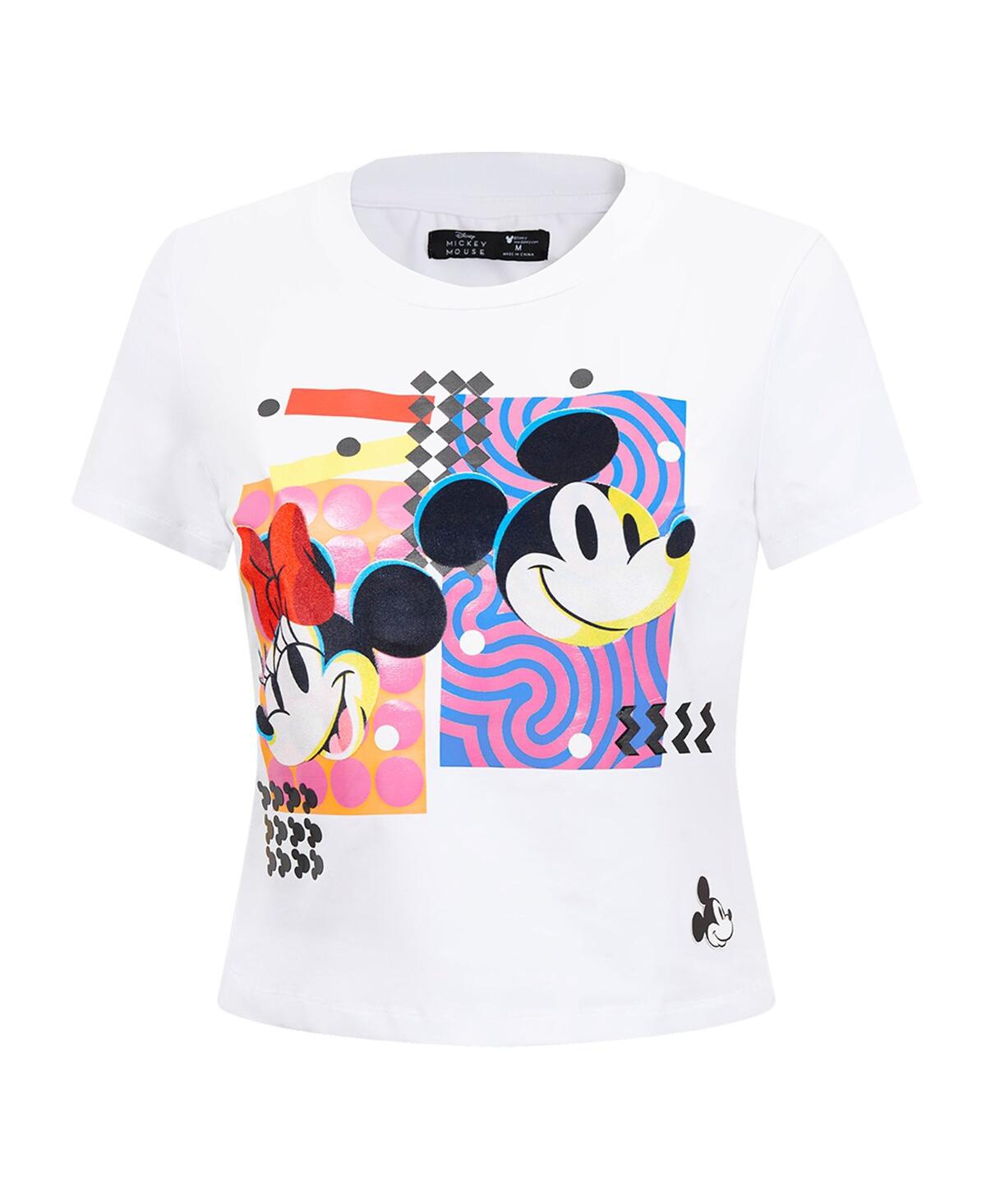 Freeze Max Women'sMickey Friends Besties Expression Baby Doll Cropped T-Shirt - White