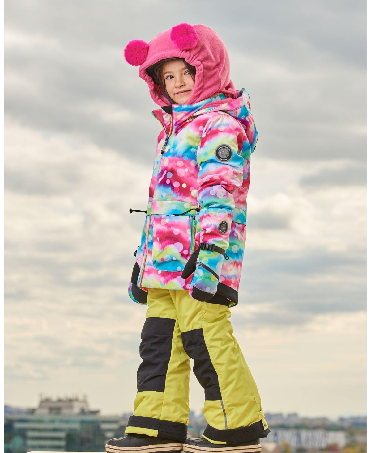 Deux par Deux Girls Technical Mittens- Printed multicolor bubbles