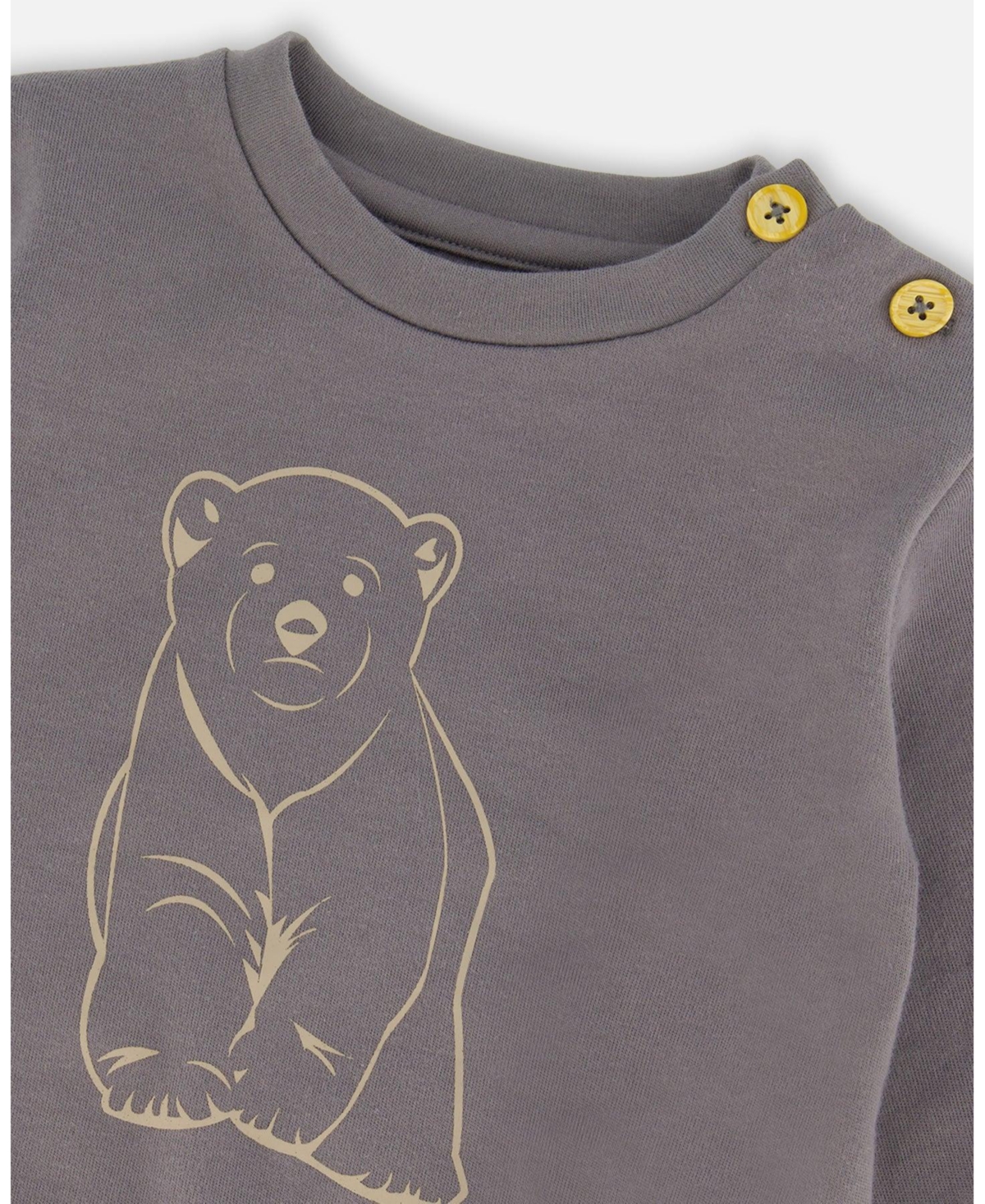 Deux par Deux Baby Boys Organic Cotton Top With Printed Mountains Pant Set Dark Gray - Dark gray and printed mountains