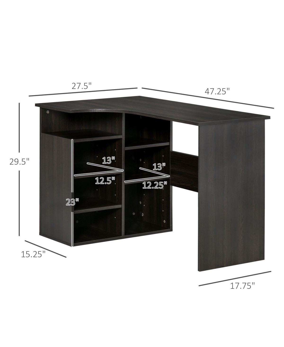 Homcom L-Shaped Corner Pc Workstation Study School Writing Desk Table- Black