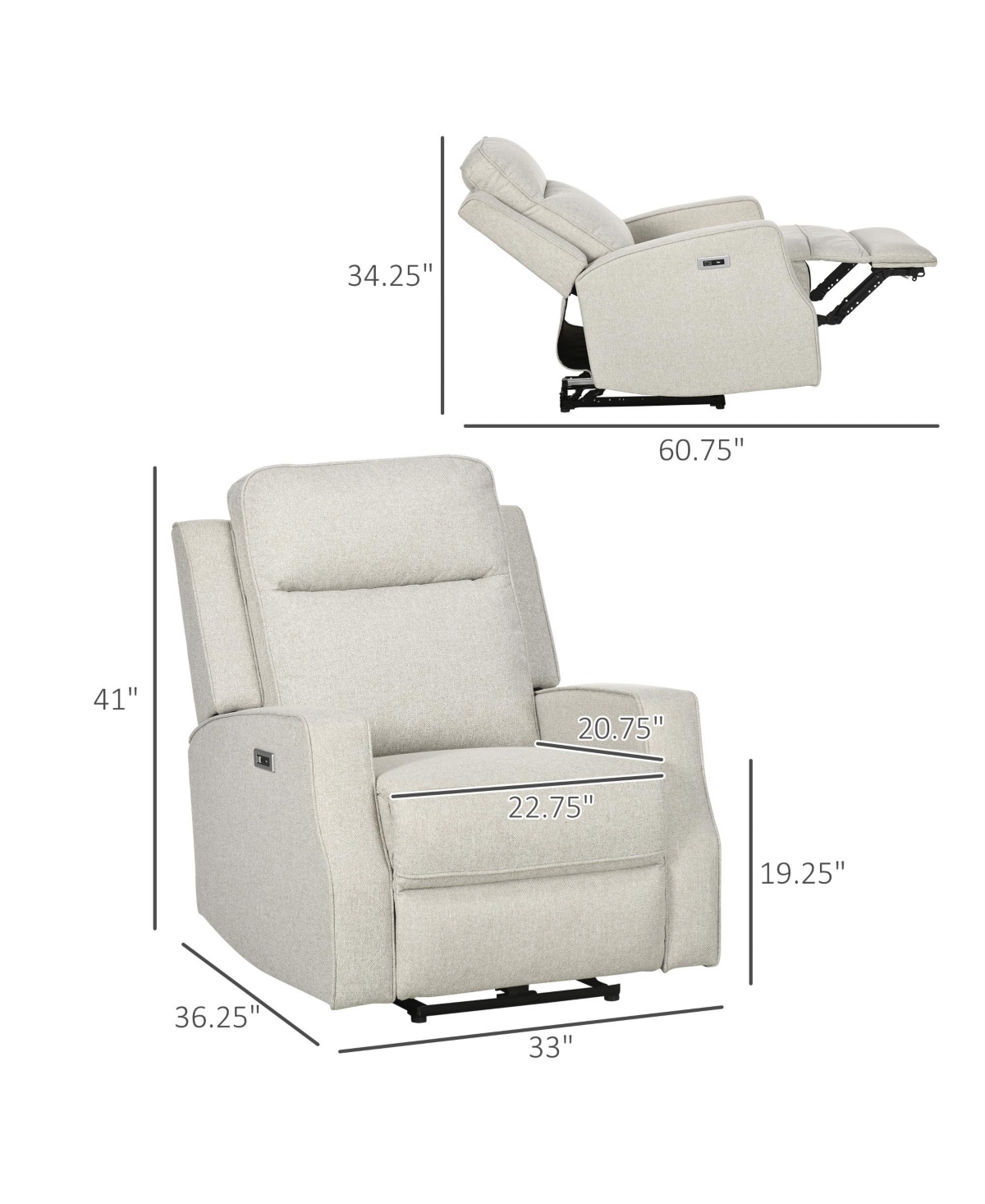Homcom Electric Power Recliner Armchair with Usb Port, Sofa Recliner, White