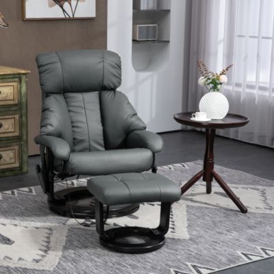 1 PC PU leather Massage Recliner Chair with Footstool, 360° Swivel Recliner,