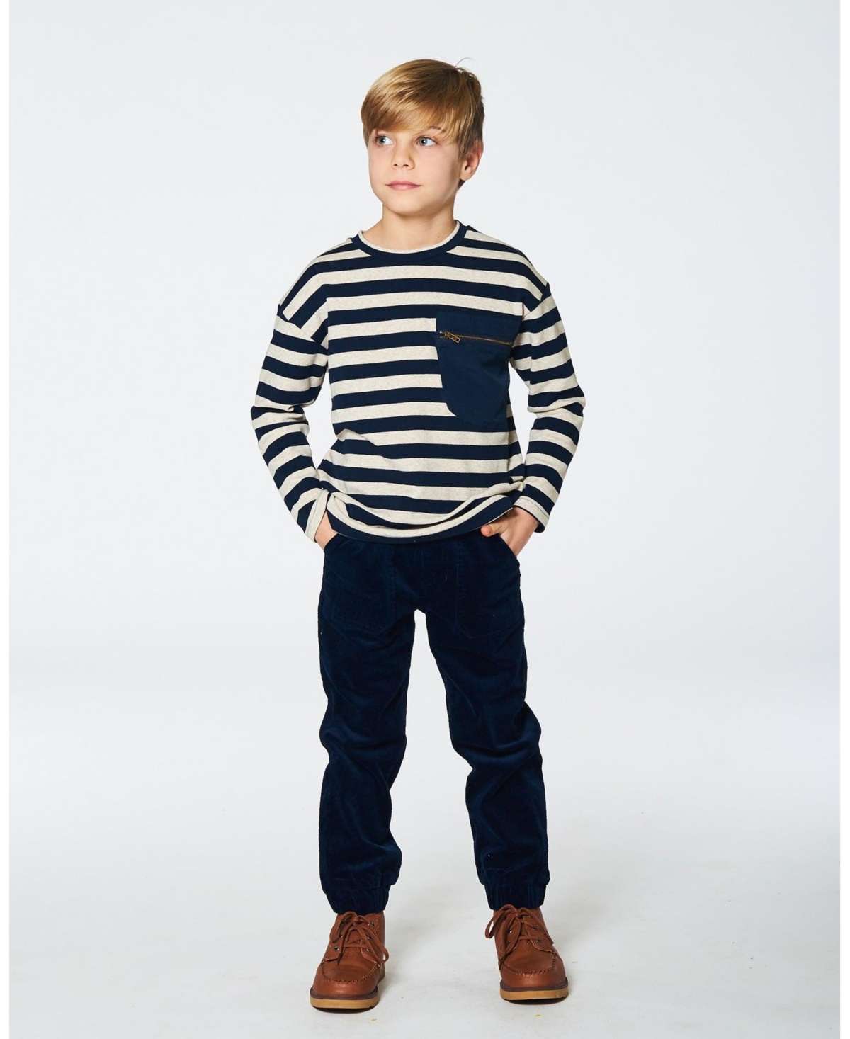 Deux par Deux Toddler Boys Striped Rib T-Shirt Navy