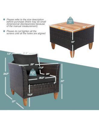 3PCS Patio Furniture Set Conversation Bistro Set w/ Acacia Wood & Cushions Black