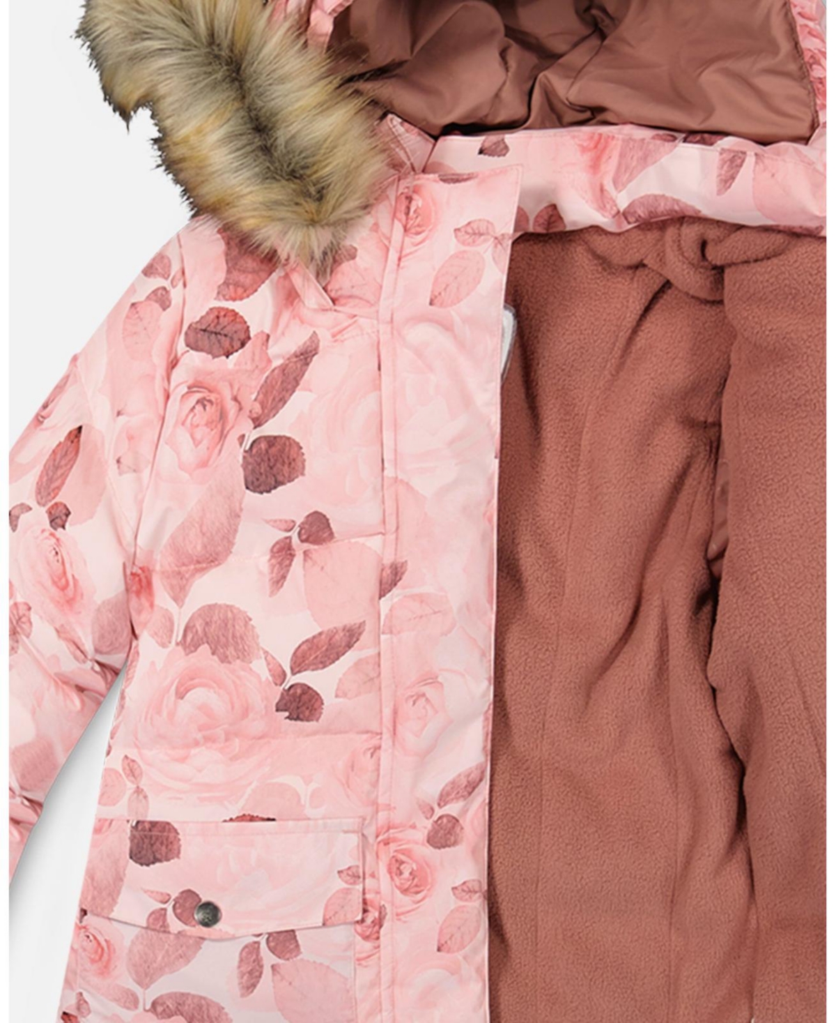Deux par Deux Big Girls Puffy Jacket- Printed rose petals