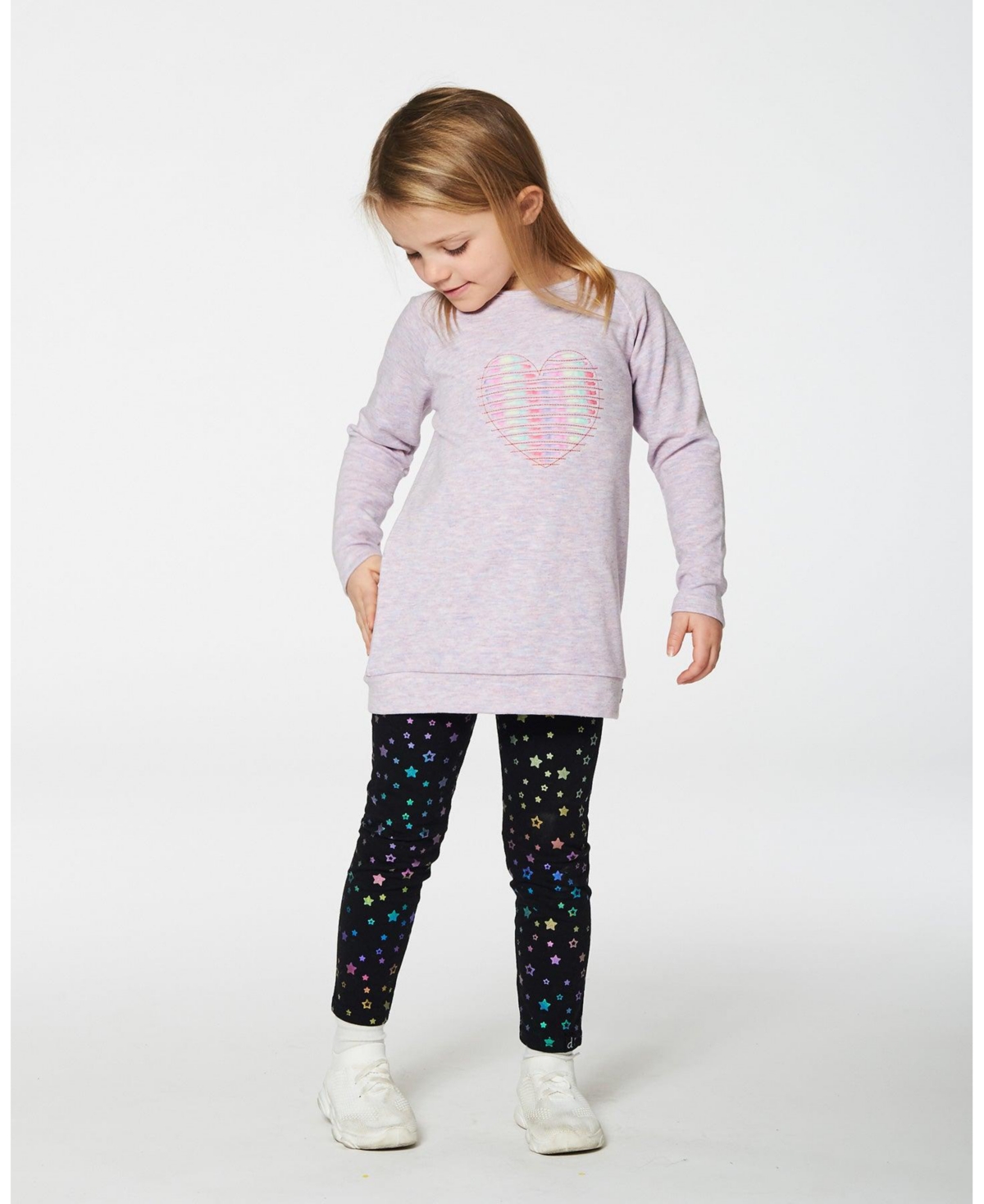 Deux par Deux Toddler Girls Leggings Allover Foil- Black printed stars