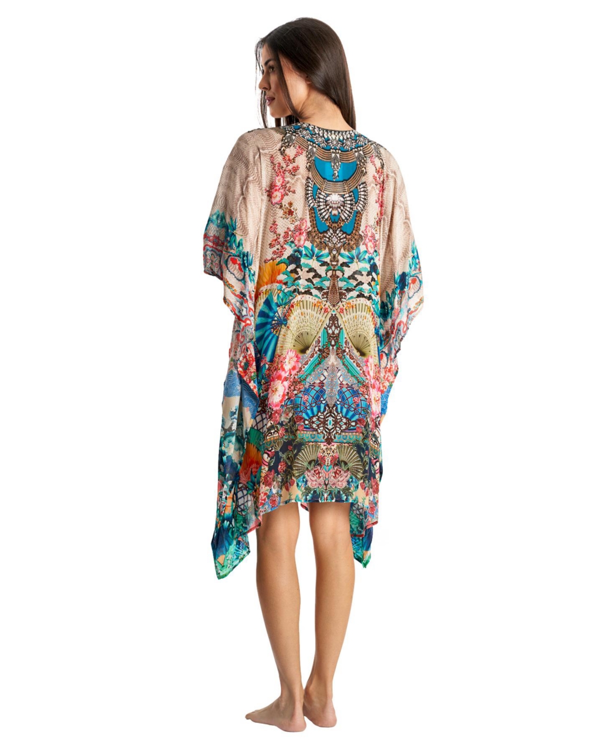 La Moda Clothing Women's V-neck Short Kaftan Dress