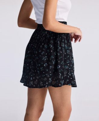 Women's Drawstring Short Skirt in Blue Florals