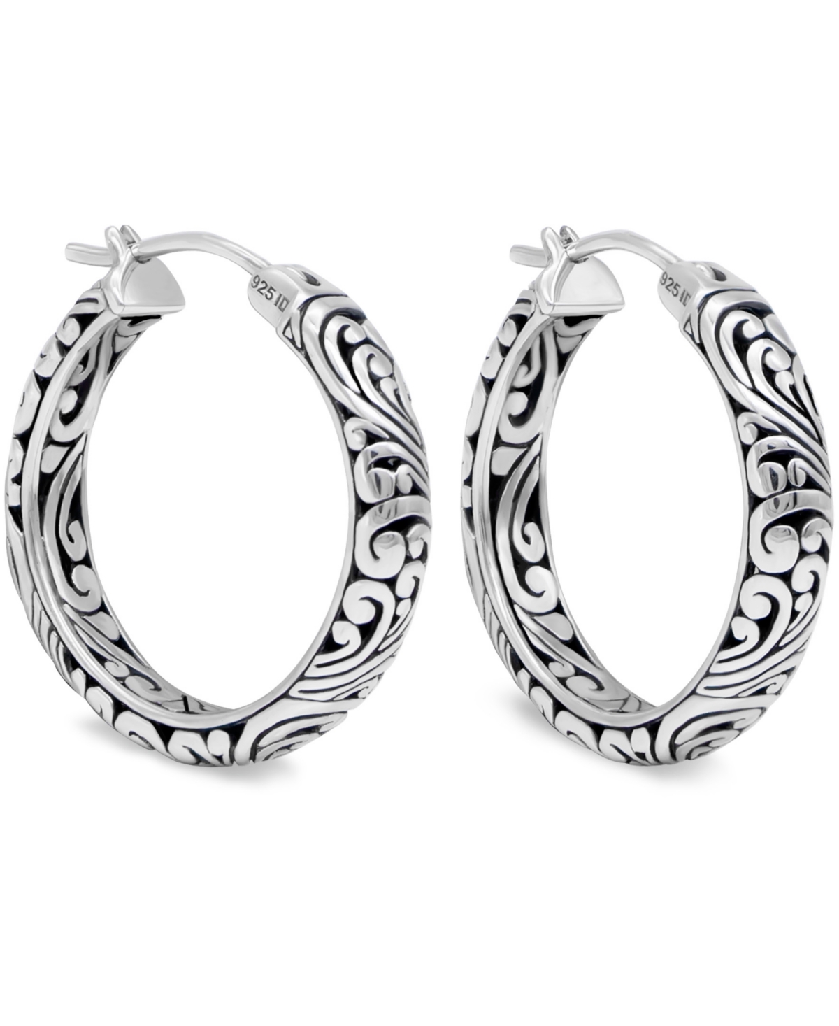 25mm Bali Filigree Hoop Earrings in Sterling Silver - Silver