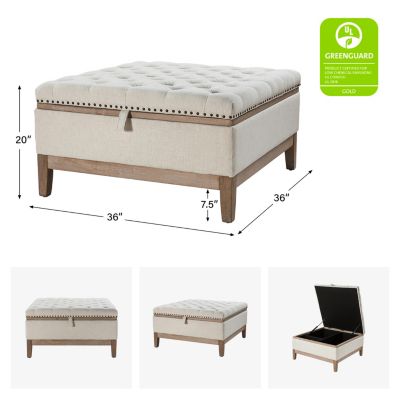 Upholstered Storage Cocktail Ottoman with Solid Wood Legs