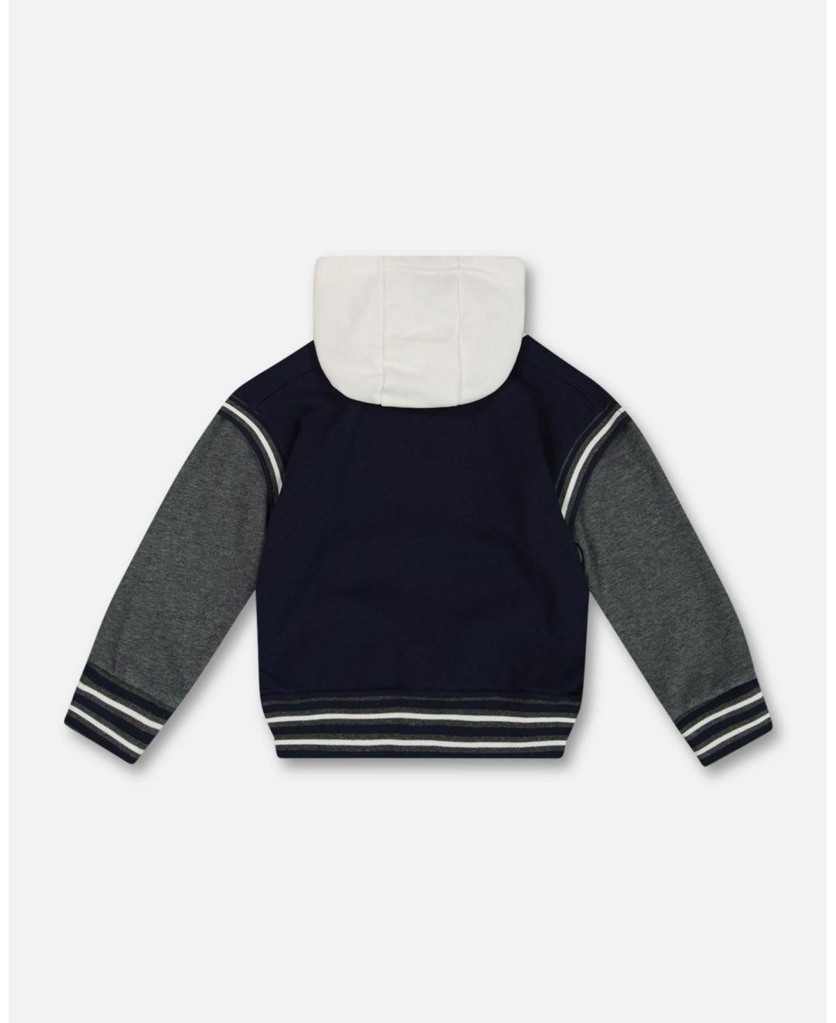 Deux par Deux Big Boys Full Zip Hooded Fleece Navy And Dark Gray - Navy and dark gray