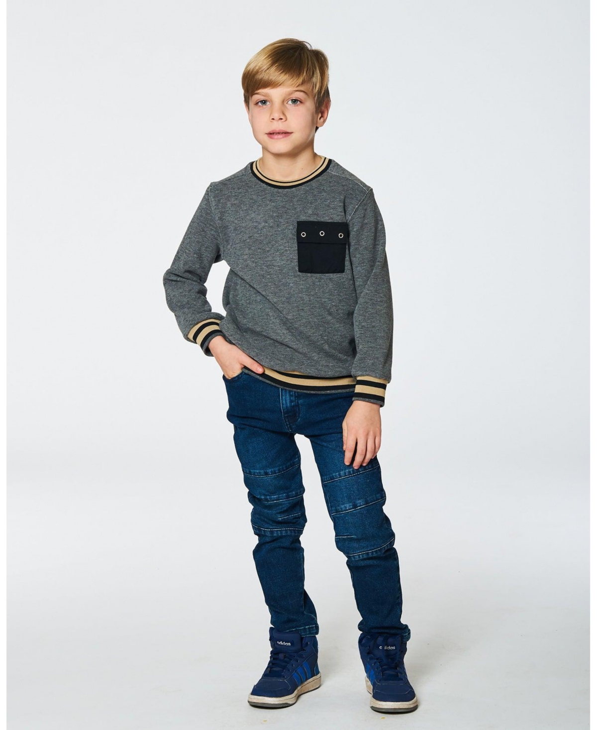Deux par Deux Big Boys Super Soft Brushed Flat Back Rib Sweatshirt- Dark gray
