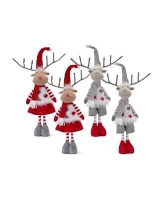 Plush Standing Holiday Deer With Hat And Scarf Accent (Set of 4)