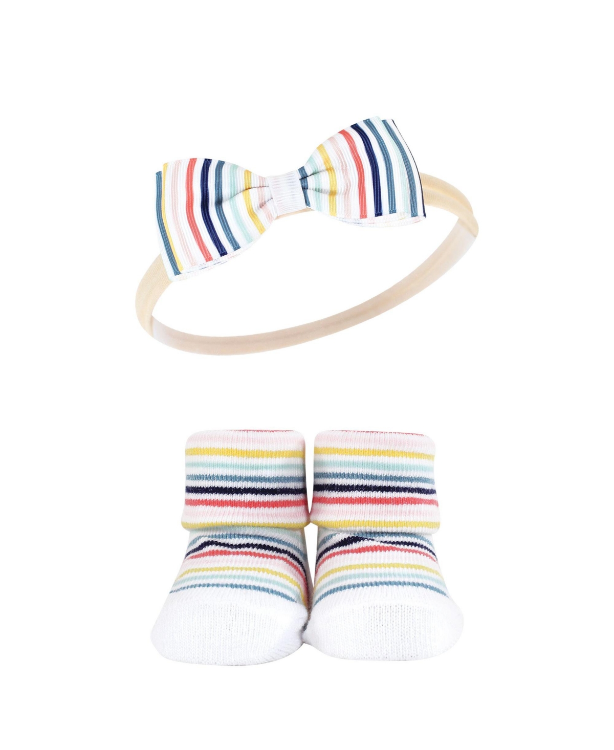 Hudson Baby Baby Girls Headband and Socks Giftset, One - Coral stripe