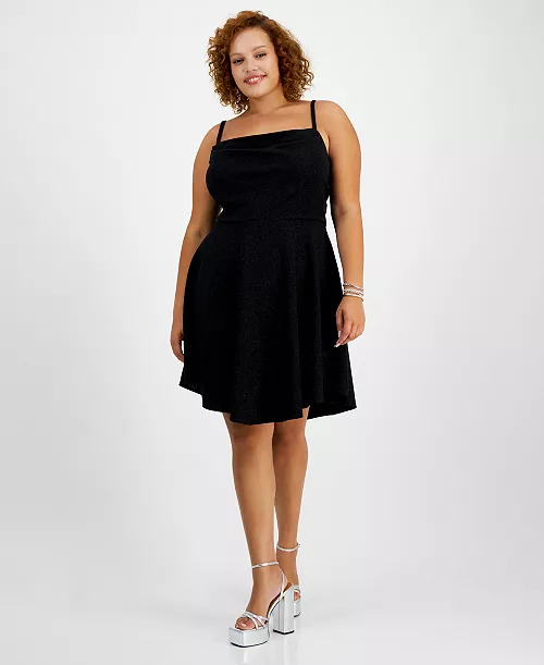 trendy plus size square-neck draped skater dress