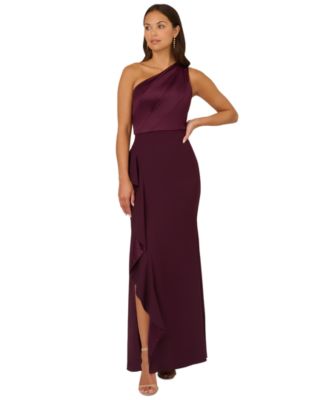 Adrianna Papell One Shoulder Satin Trim Draped Gown Macy s