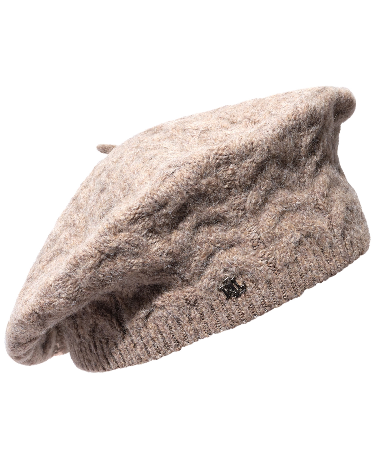 Lauren Ralph Lauren Fuzzy Cable Knit Beret Hat - Oatmeal Heather