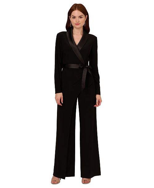 alfani Adrianna Papell Women's Long-Sleeve Tuxedo Jumpsuit Women's Fashion Shoes & Accessories