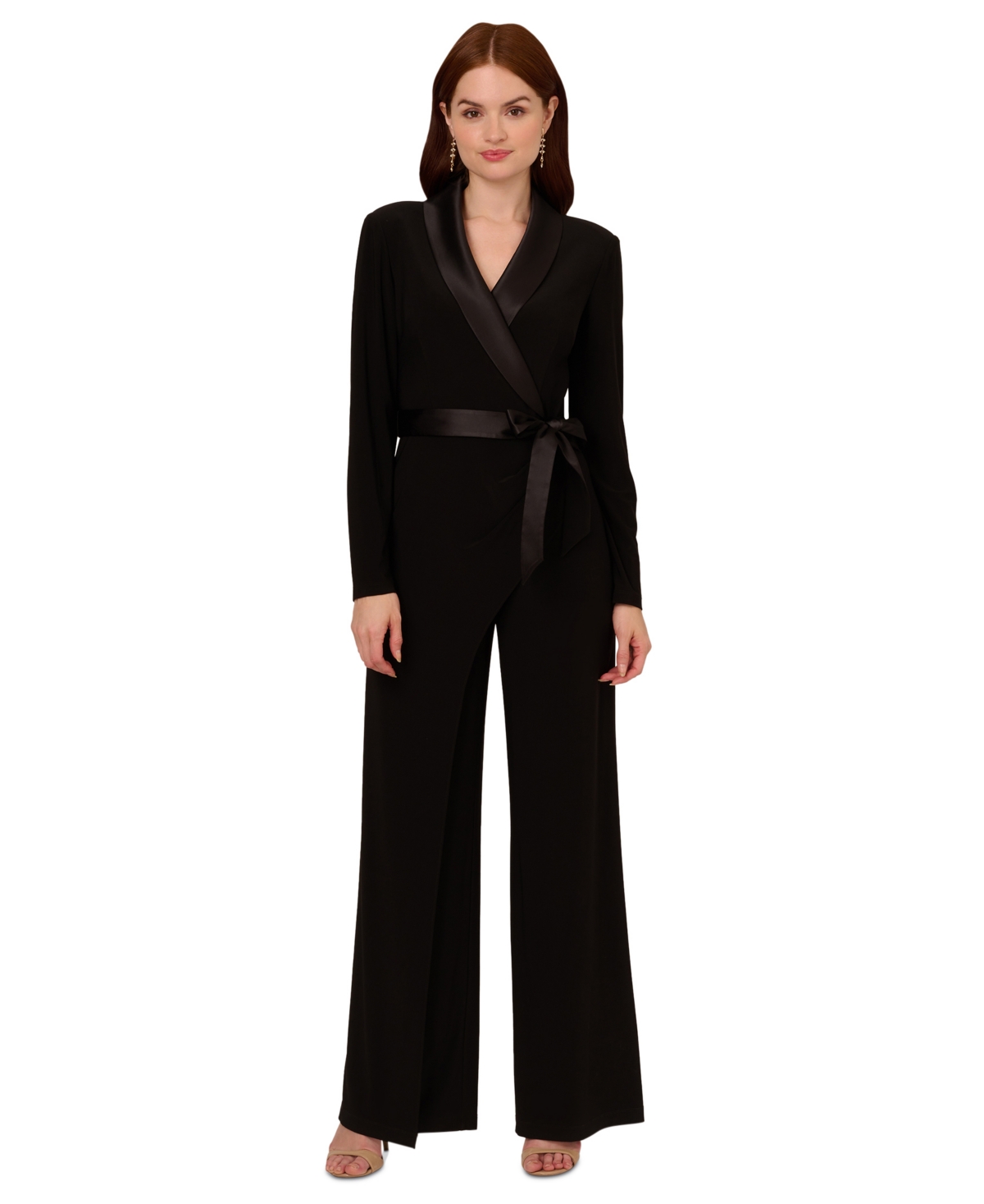 ADRIANNA PAPELL WOMEN'S LONG-SLEEVE TUXEDO JUMPSUIT 