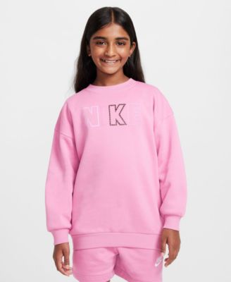 Nike Big Girls Sportswear Club Fleece Oversized Block Logo Crewneck Sweatshirt Macy s