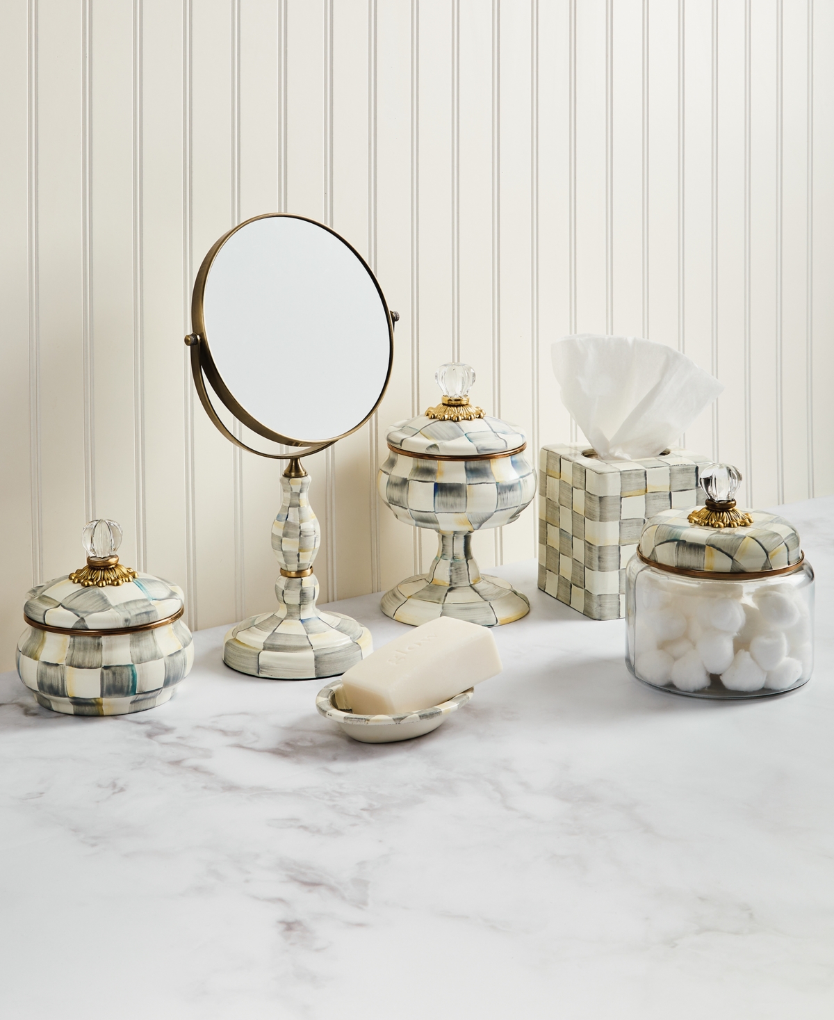 Mackenzie-childs Mackenzie Childs Sterling Check Enamel Squashed Pot In No Color