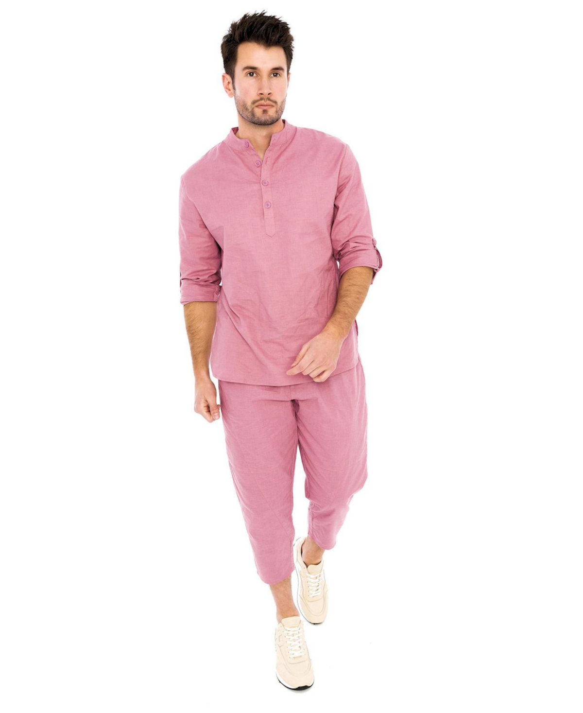 Dai Moda Men's Linen Nehru Collar Shirt