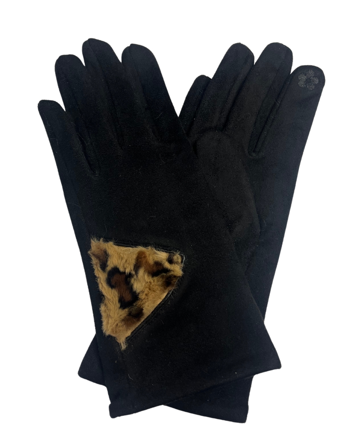 Suede Glove with Cheetah Detail - Black