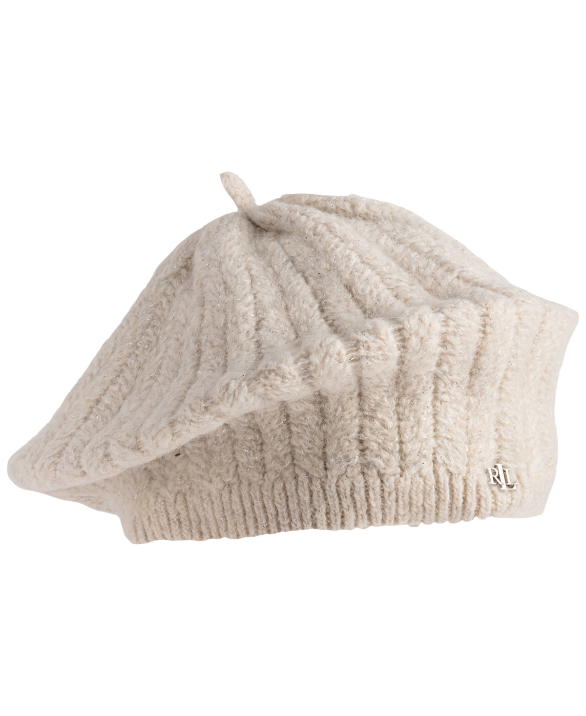 Lauren Ralph Lauren Fuzzy Cable Knit Beret Hat - Oatmeal Heather