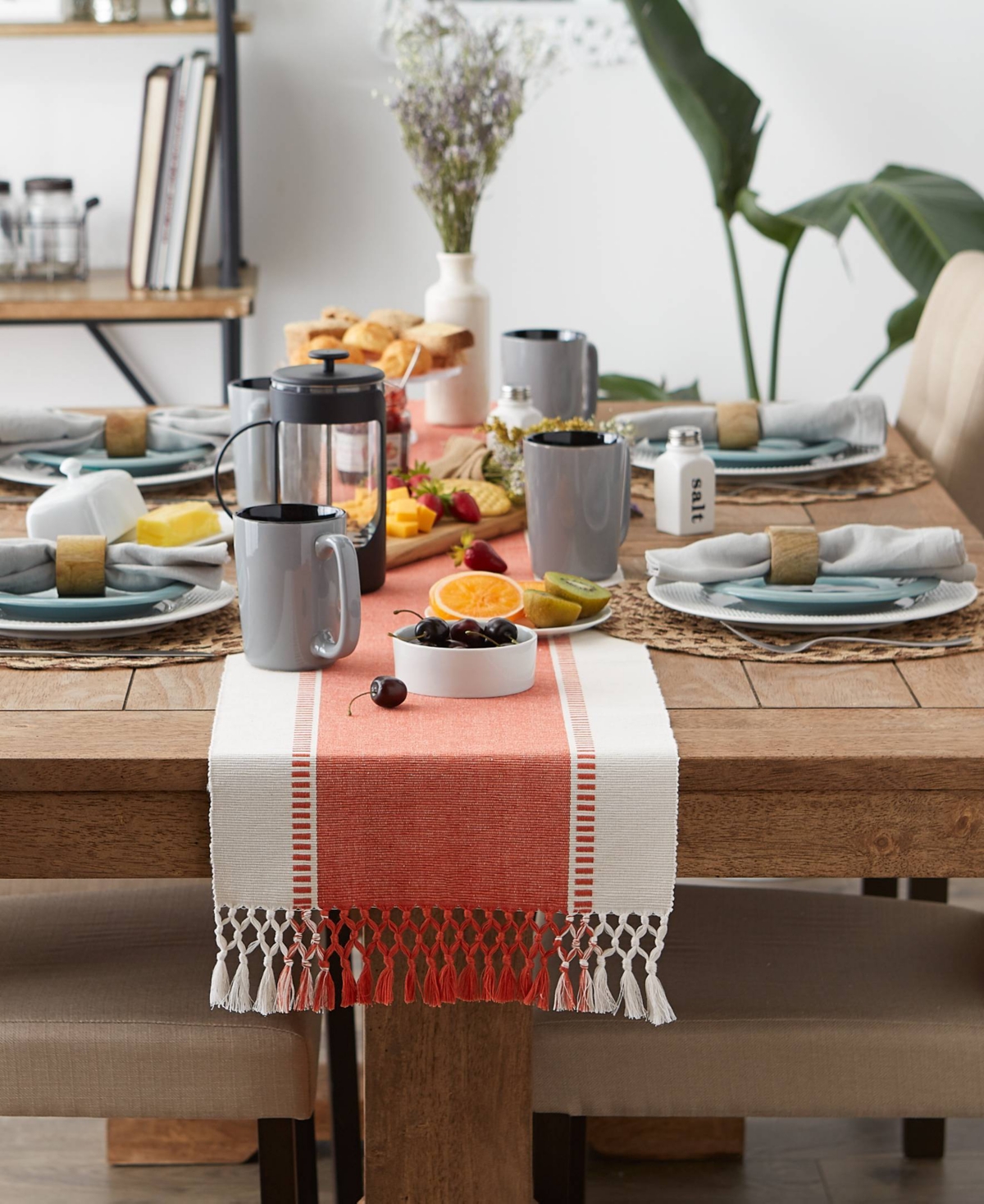 Design Imports Dobby Stripe Ribbed Table Runner, 13"x72 " In Spice