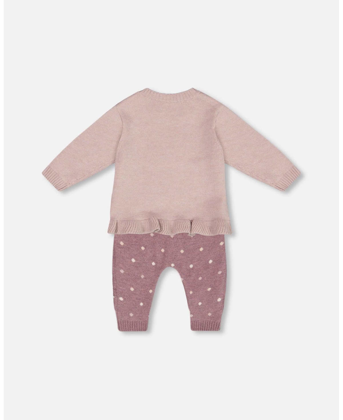 Deux par Deux Baby Girls Baby Fox Intarsia Top And Knitted Pant Set- Woodrose