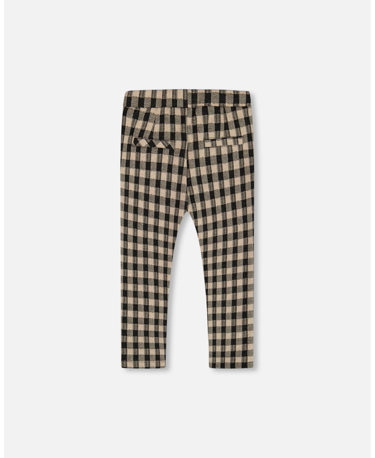 Deux par Deux Big Girls Treggings Plaid Black And Beige - Plaid black and beige