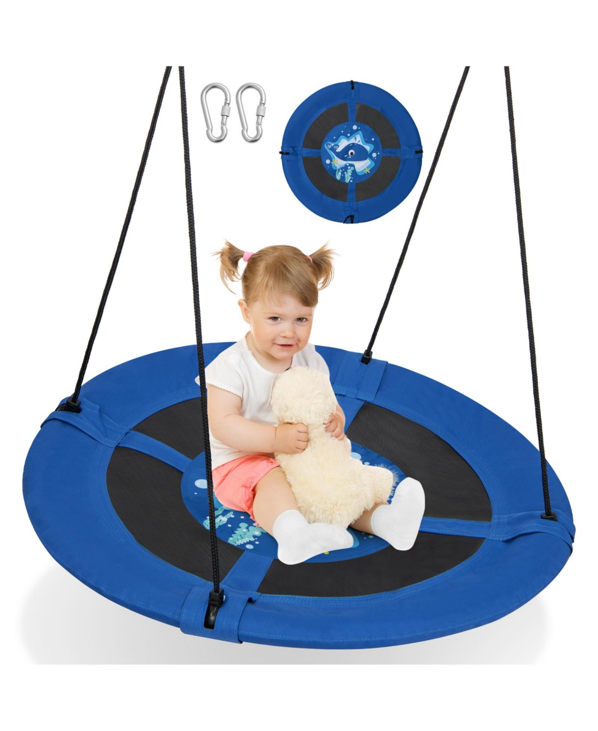 Slickblue Toddler 40 Inches Saucer Tree Swing with Adjustable Hanging Ropes and 900D Oxford Fabric-Whale
