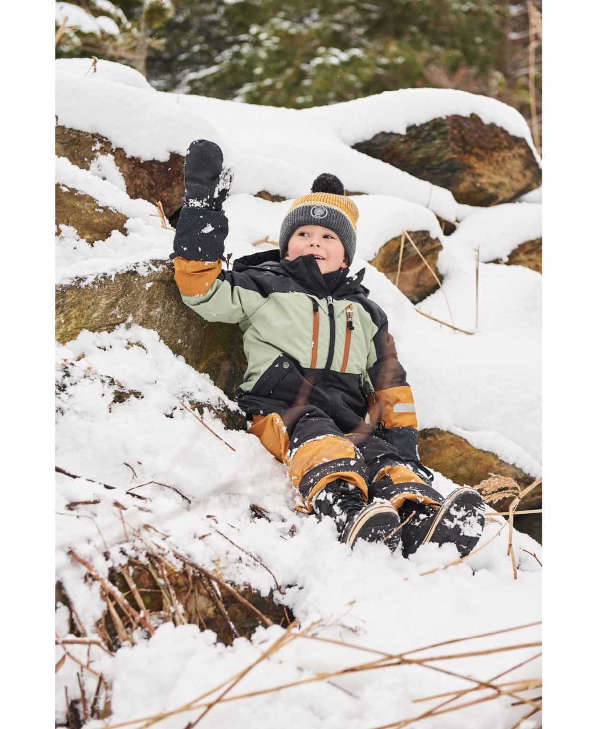 Deux par Deux Toddler Boys Two Piece Technical Snowsuit Sage And Spice - Colorblock black, sage and spice