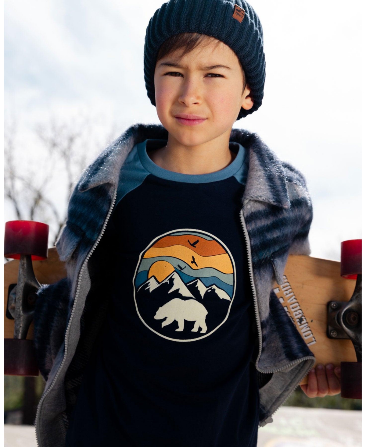 Deux par Deux Big Boys Raglan T-Shirt With Print- Navy