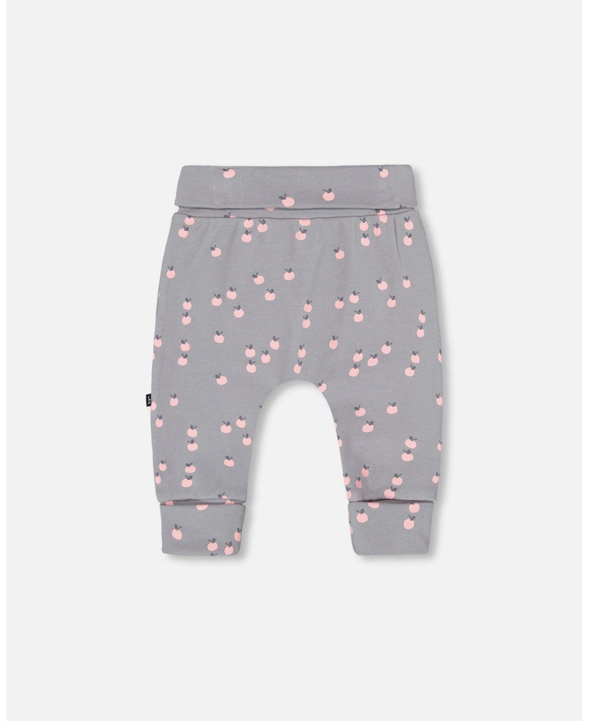 Deux par Deux Baby Girls Organic Cotton Evolutive Pant- Gray printed apples