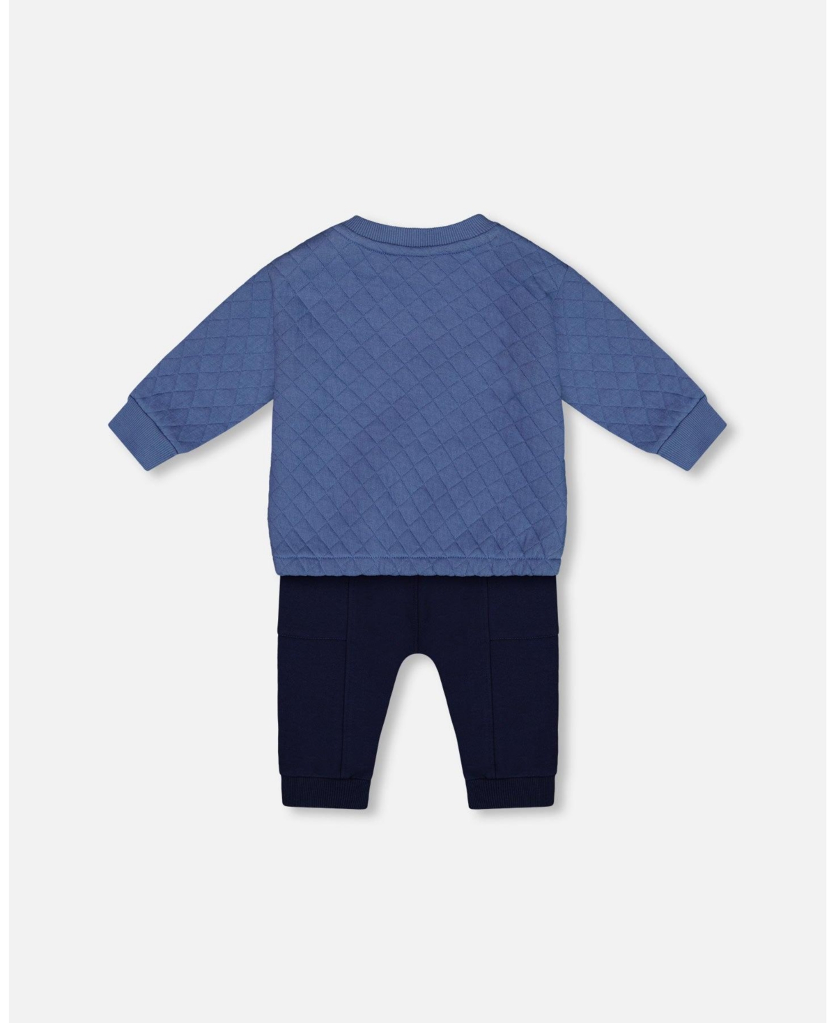 Deux par Deux Baby Boys Baby Quilted Sweatshirt And Fleece Pant Set- Blue