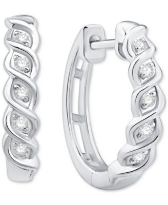 Macy's - Diamond Small Huggie Hoop Earrings (1/10 ct. t.w.) in 10k White Gold