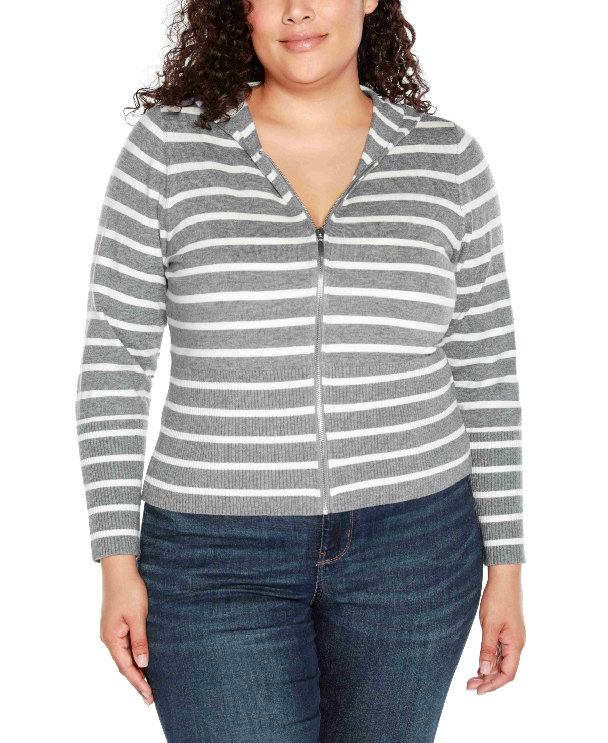 BELLDINI PLUS SIZE STRIPED HOODED CARDIGAN SWEATER 
