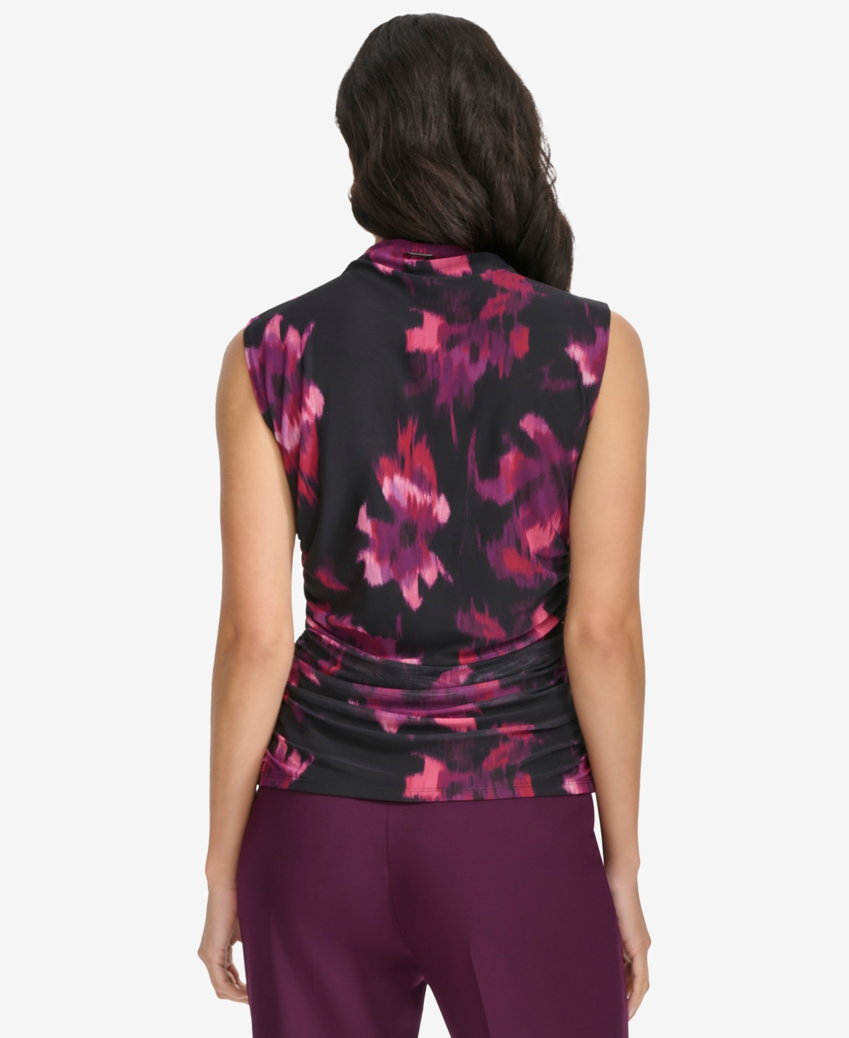 Calvin Klein Petite Floral-Print Ruched Blouse