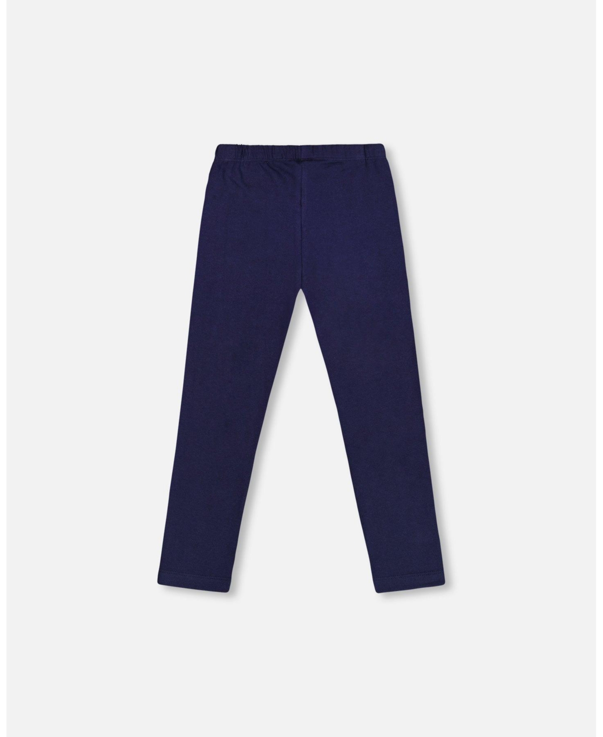 Deux par Deux Big Girls Organic Cotton Legging With Knee Print- Navy