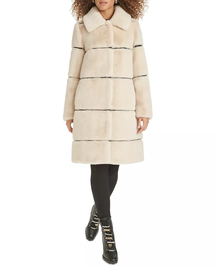 Women's Faux-Leather Trim Faux-Fur Coat - thumbnail 8