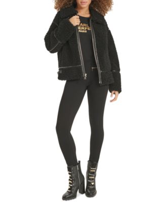 Women's Faux-Leather-Trim Teddy Moto Coat
