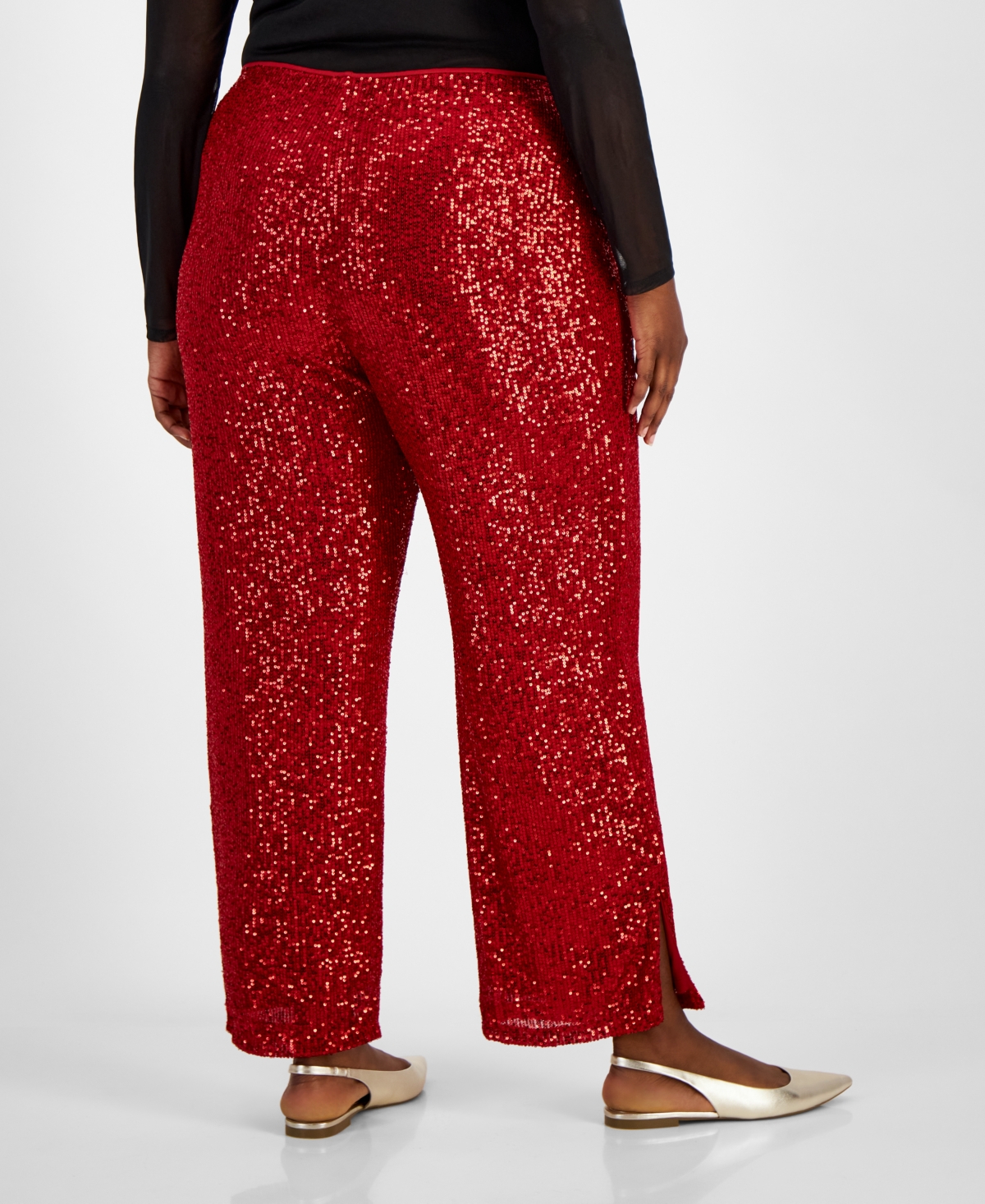 JM COLLECTION PLUS SIZE SEQUIN WIDE-LEG SPLIT-HEM PANTS, CREATED FOR MACY'S 
