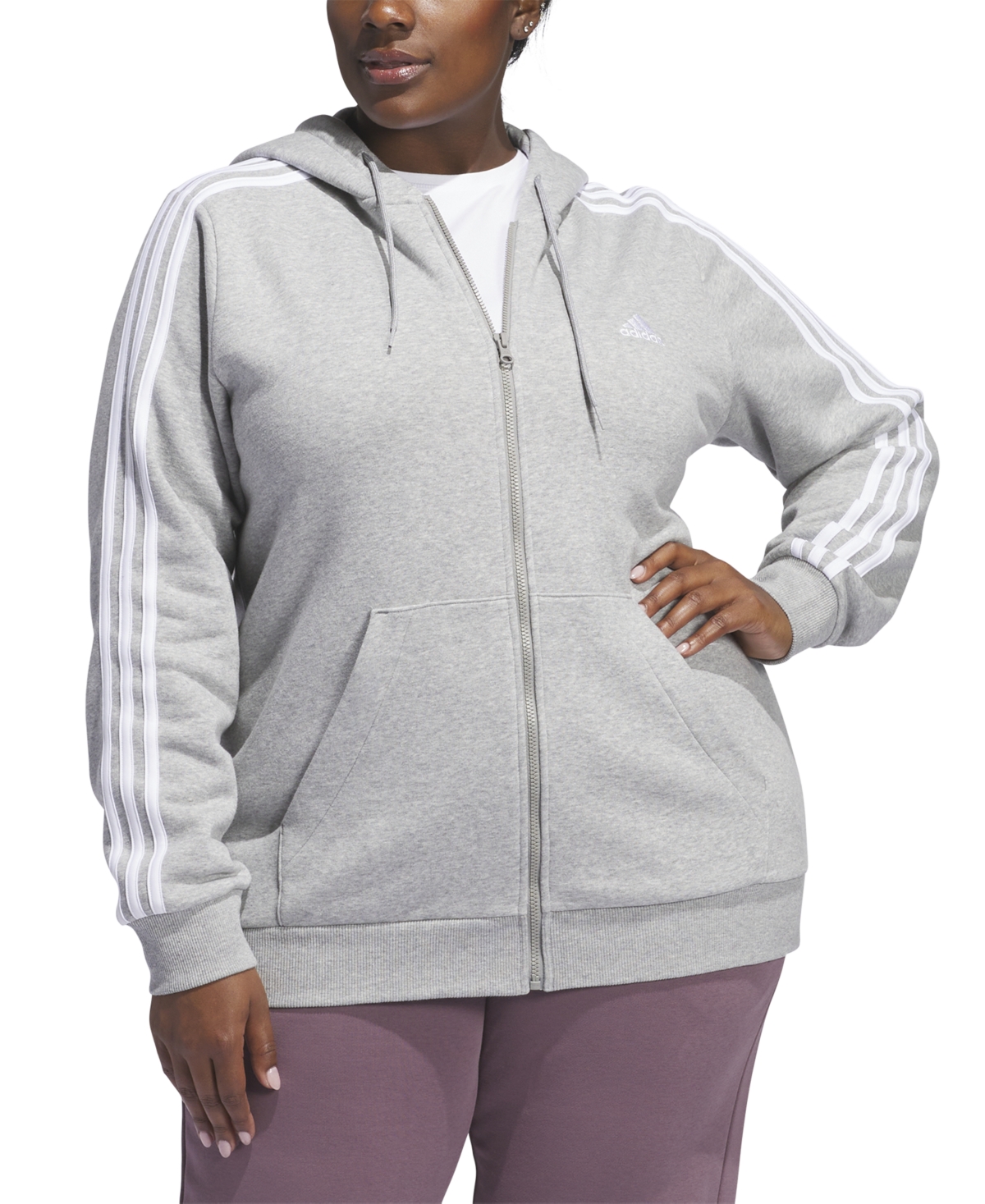 Adidas Originals Plus Size Fleece Zip-front Hooded Sweatshirt In Mgreyh