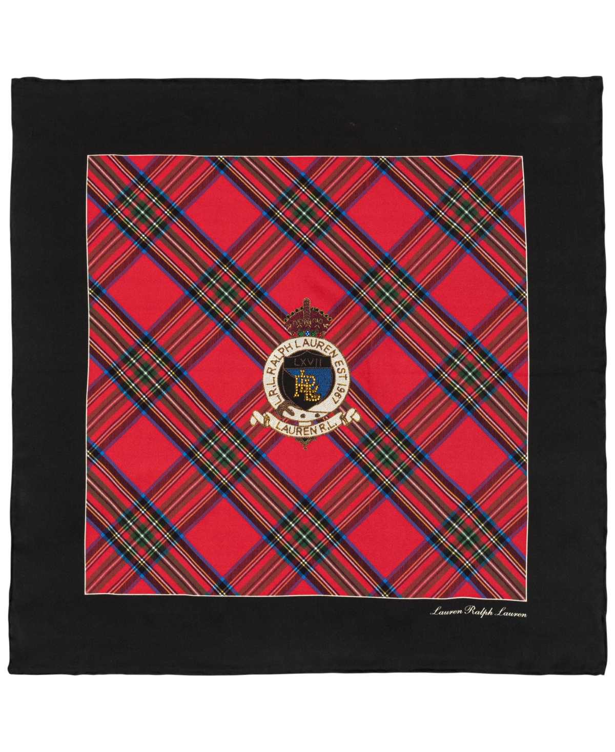 Ralph Lauren Gifting Plaid And Logo Square Scarf In Festive Red