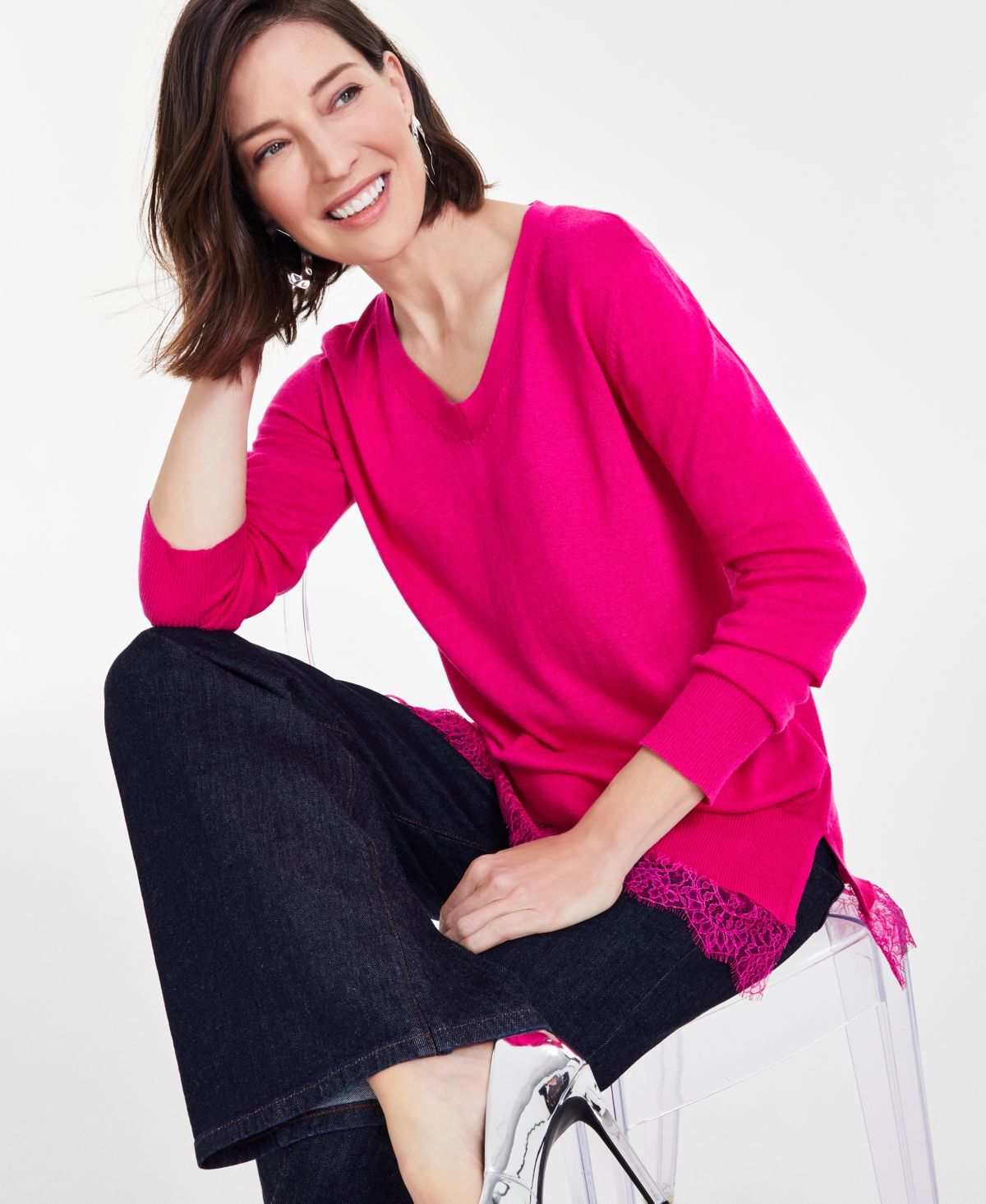 INC INTERNATIONAL CONCEPTS WOMEN'S LACE-TRIM TUNIC SWEATER, CREATED FOR MACY'S 