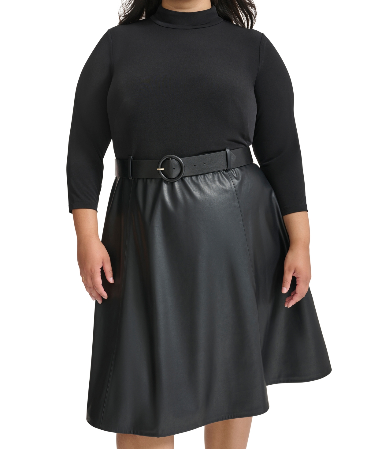 Calvin Klein Plus Size Mixed-Media Fit & Flare Dress